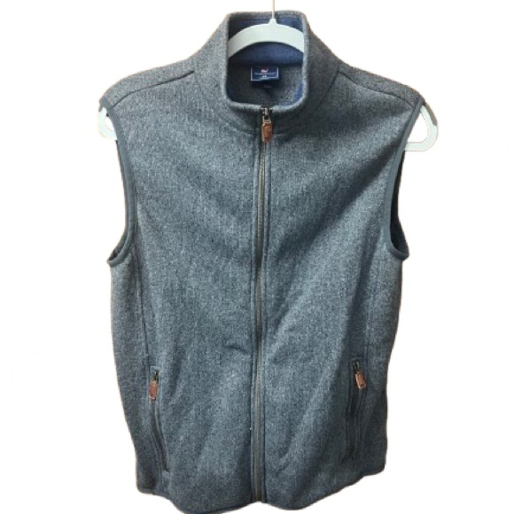 Vineyard Vines Mens Gray Fleece Full Zip Vest